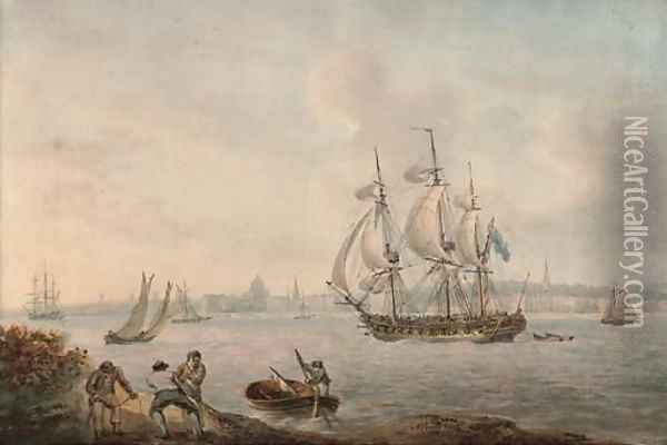 An English frigate in the Mersey off Liverpool Oil Painting - Nicholas Pocock