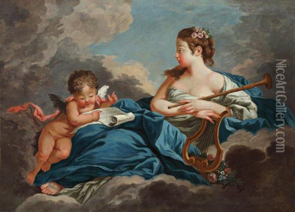 Venus Et L'amour Oil Painting - Charles Michel-Ange Challe