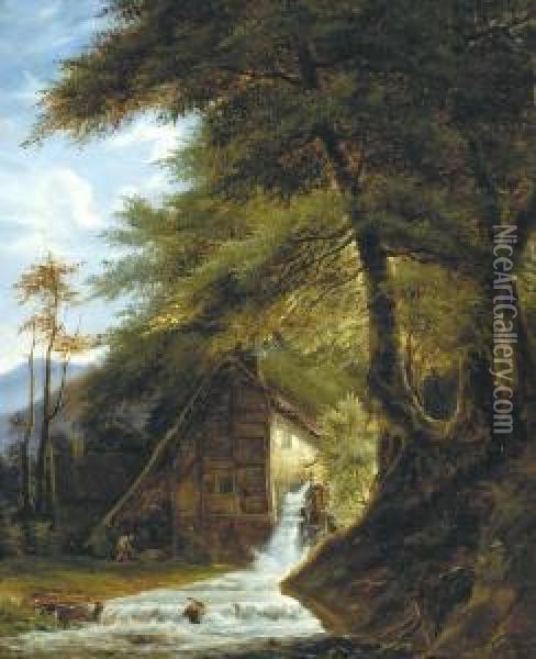 Watermolen Aan Derand Van Het Bos (1835) Oil Painting - Henri Van Assche