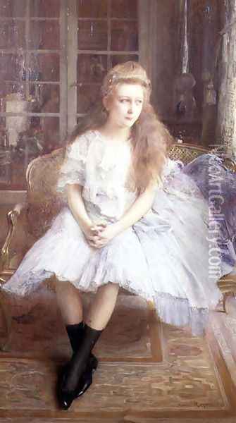 Portrait of a Young Girl Oil Painting - Henri Royer