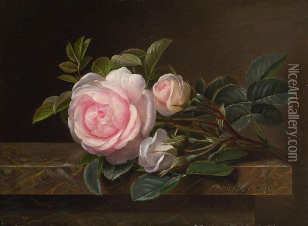 Rosenzweig Auf Einem Marmortisch Oil Painting - Johan Laurentz Jensen