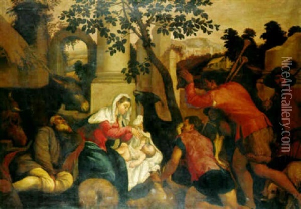 The Adoration Of The Shepherds Oil Painting - Giambattista da Ponte Bassano