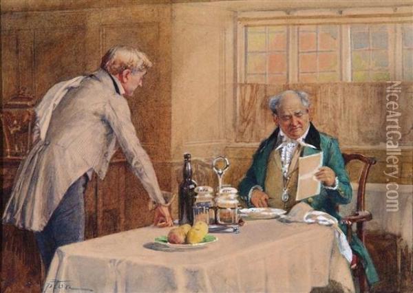 A Gentleman At Breakfast Oil Painting - James Shaw Crompton