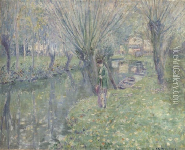 By The River Oil Painting - Frederick Carl Frieseke