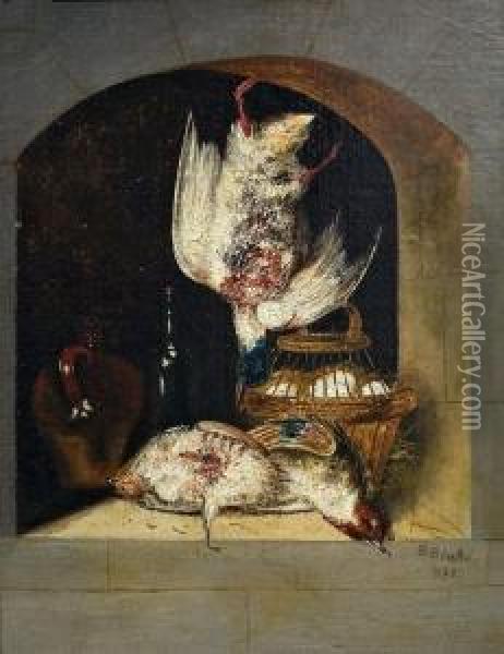 Stillleben Mit Toten Vogeln, Korb Und Gefassen In Einer Nische Oil Painting - Benjamin Blake