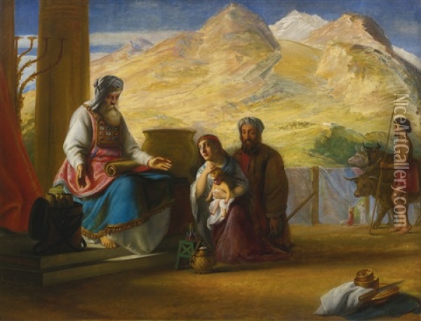 The Temple Of The Jews At Shilo: Hannah Presenting The Infant Samuel To The High Priest Eli Oil Painting - Solomon Alexander Hart