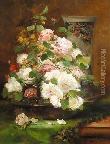 Jardiniere De Roses Oil Painting - Eugene Henri Cauchois