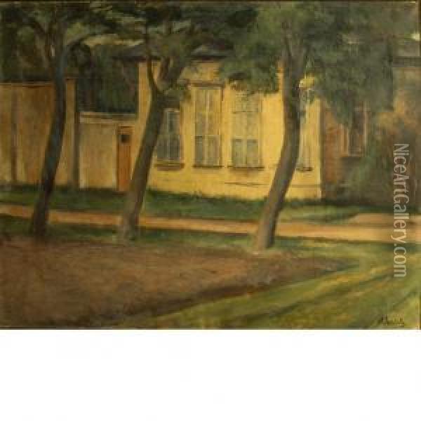 View Of A House And Trees Oil Painting - Alfred Justitz