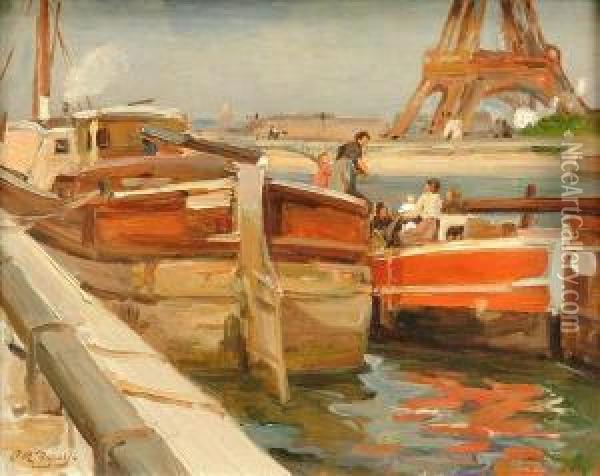 On The Seine Oil Painting - Paul Michel Dupuy