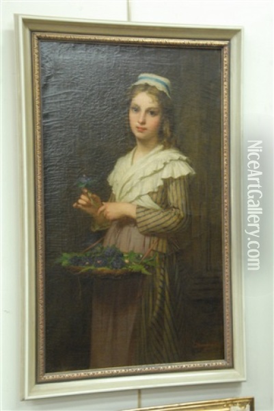 Young Maiden With Basket Of Flowers Oil Painting - Pierre Francois Bouchard