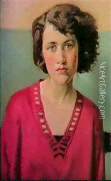 Portrait Of A Girl In Pink Oil Painting - William (Sir) Rothenstein