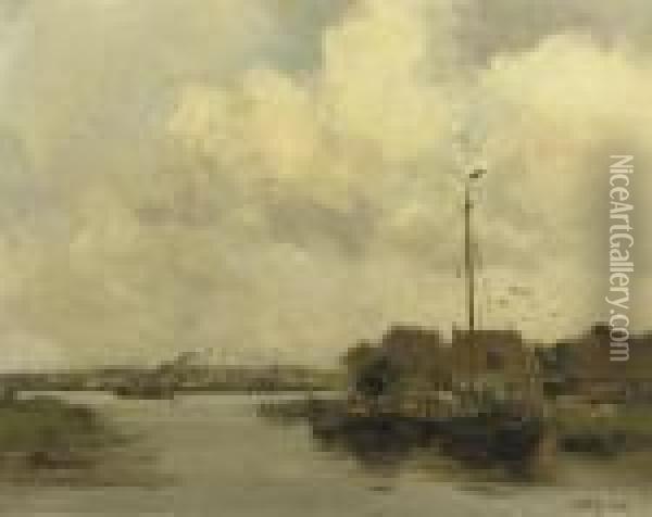 A View Of A Riverside Town Oil Painting - Willem George Fred. Jansen