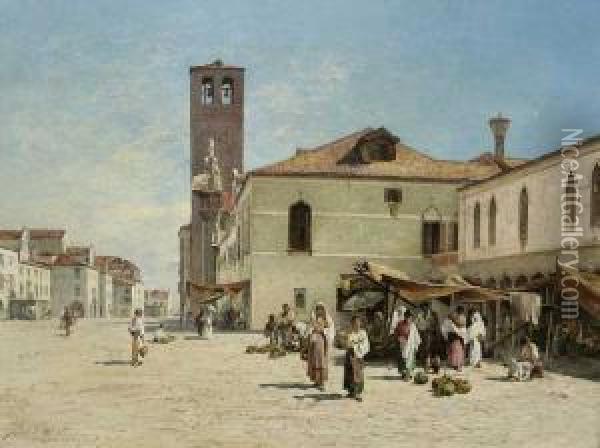 Markt In Chioggia/venedig Oil Painting - Pollok Sinclair Nisbet
