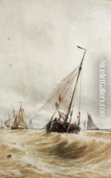 Dutch Pinck Drying Her Nets Oil Painting - Thomas Bush Hardy