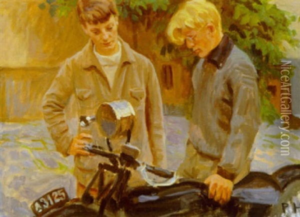 Motorcyklen Oil Painting - Peter Marius Hansen