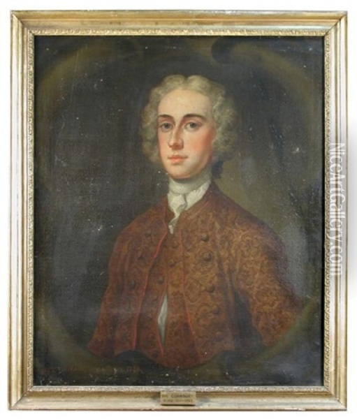 Portrait Of Henry, Viscount Cornbury (1712-1753), Half-length, In A Red-edged Brocade Coat, In A Painted Stone Cartouche Oil Painting - John Vanderbank the Younger