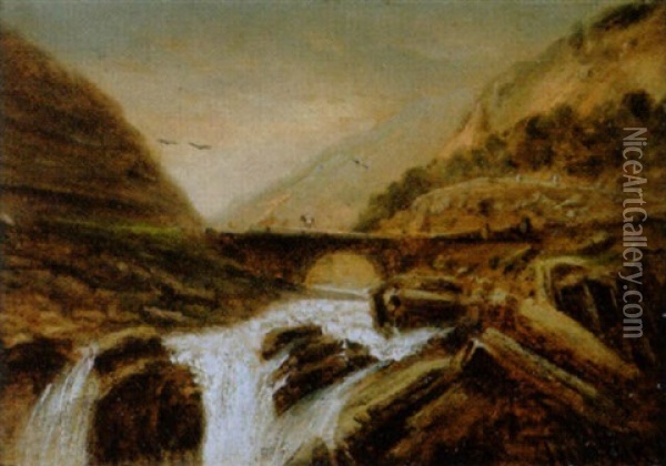 Wasserfall In Der Schollenschlucht Beim St. Gotthard Oil Painting - Jean Francois Xavier Roffiaen