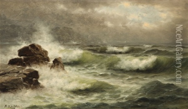 Storm Clouds Over Crashing Waves Oil Painting - Nels Hagerup