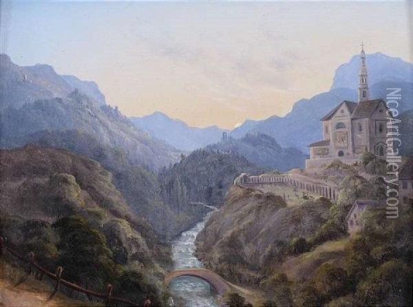 Abendliche Gebirgslandschaft Mit Flusstal Und Klosteranlage Oil Painting - Carl Gustav Carus