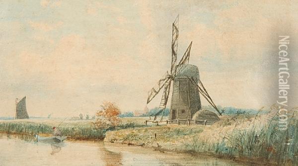 Broadland River Landscape Oil Painting - Will. Philip Barnes Freeman