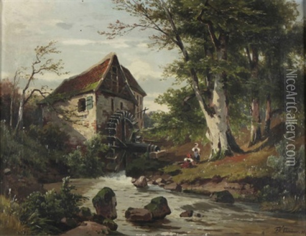 Muhle Am Wald Oil Painting - Friedrich Wilhelm Schreiner