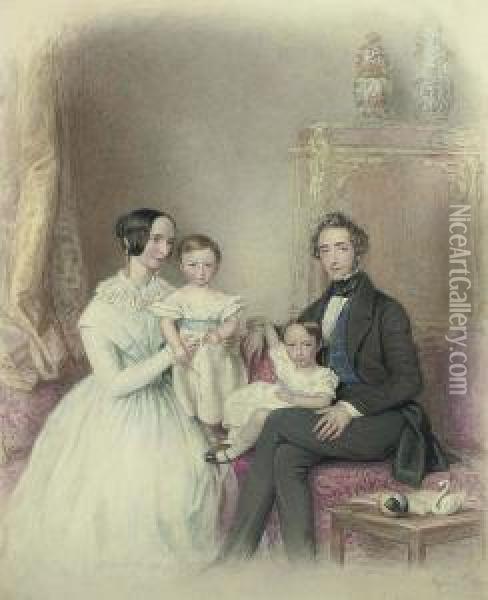 A Family Portrait Oil Painting - Thomas Charles Wageman