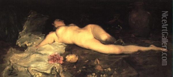 Reclining Nude Oil Painting - Frank Duveneck