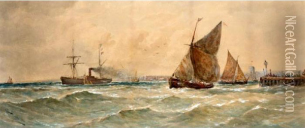 Shipping Off Port Oil Painting - Thomas Bush Hardy
