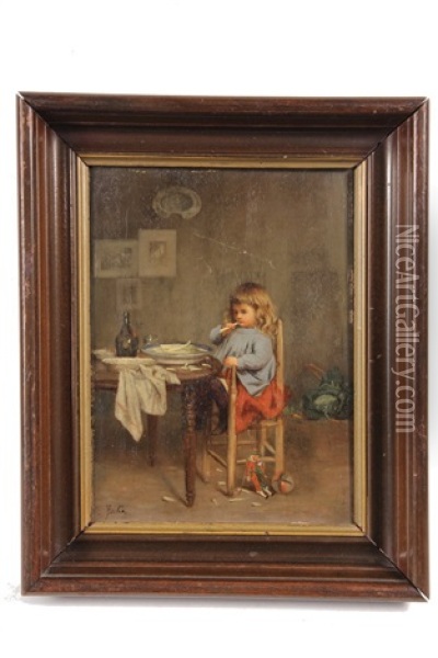 Girl In High Chair Eating Asparagus Oil Painting - Jean-Paul Haag