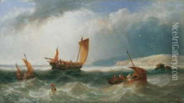 Segelschiffe Im Sturm Vor Der Englischen Kuste Oil Painting - James Webb