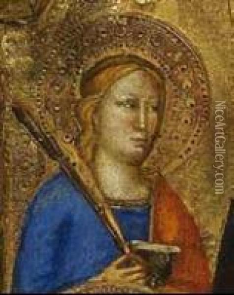 Madonna In Trono Col Bambino Tra Due Sante Martiri E I Santi Giovanni Battista E Pietro Oil Painting - Master Of The Misericordia