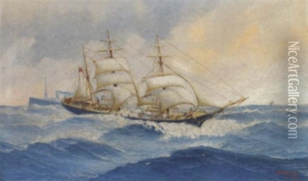In Close Quarters In The Channel Oil Painting - John Henry Mohrmann