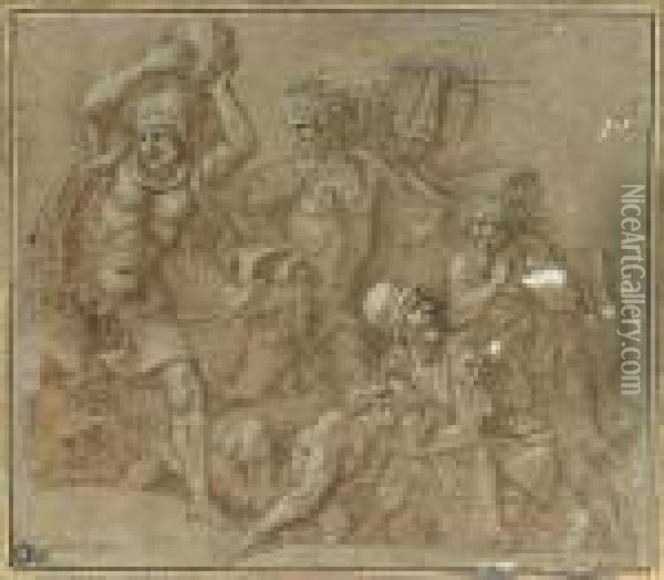 Menelas Et Diomede Protegeant Le Corps De Patrocle Oil Painting - Giulio Romano