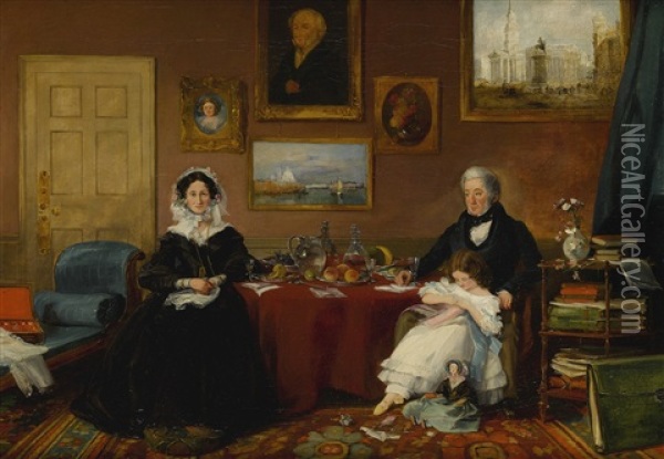 Portrait Of The Langford Family In Their Drawing Room Oil Painting - James Holland