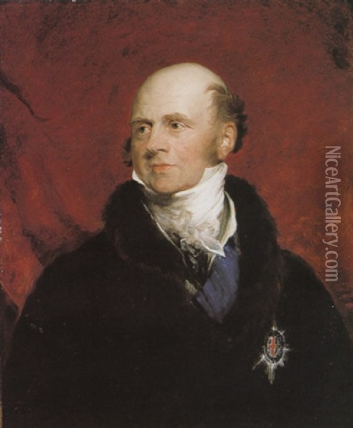Portrait Of John, Sixth Duke Of Bedford, K.g., Wearing A Brown Coat Over A Fur-collared Coat And The Garter Star Oil Painting - George Hayter