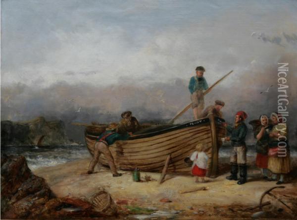 A Stalking Party Resting By A Loch Oil Painting - Alexander Leggett