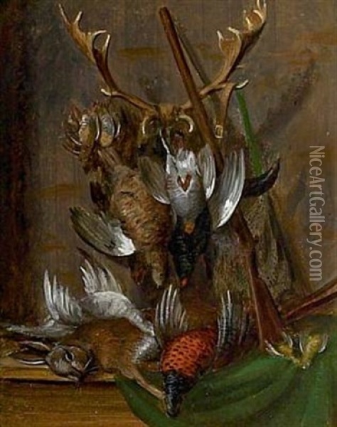 Still Life With Game Birds And A Rabbit Oil Painting - William Hammer