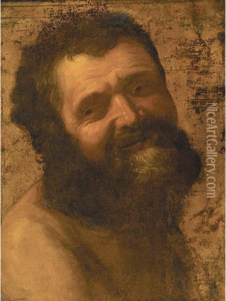 Portrait Of A Bearded Man Laughing, Head And Shoulders Oil Painting - Gerrit Van Honthorst