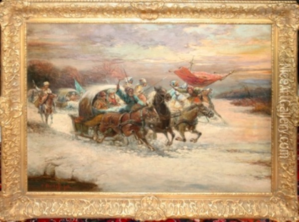 Troika Convoy Oil Painting - Adolf (Constantin) Baumgartner-Stoiloff