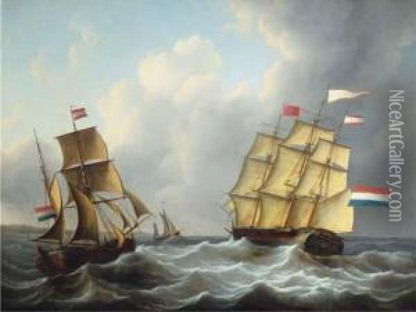 The Threemaster 'louisa Prinses Der Nederlanden' In Full Sail Oil Painting - Martinus Schouman