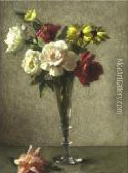 Still Life With Roses And Daisies Oil Painting - Bernard Johann De Hoog