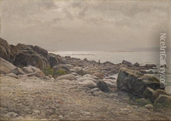 Kustlandskap Med Klippor Och Figurer Oil Painting - Berndt Adolf Lindholm