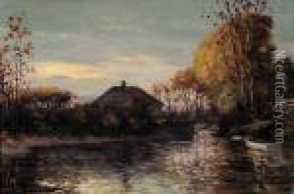 Untitled - Water Reflection At Twilight Oil Painting - George Horne Russell