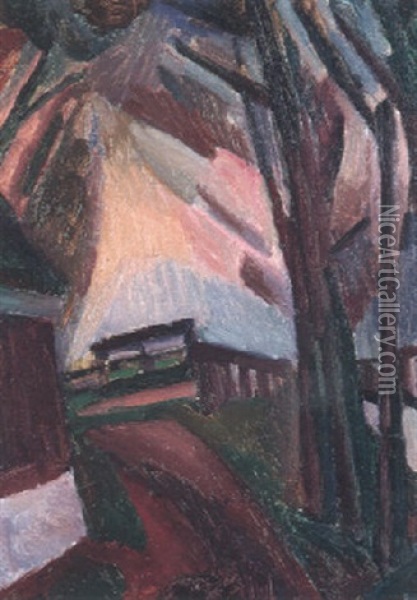 Landschap Bergen Oil Painting - Leo Gestel