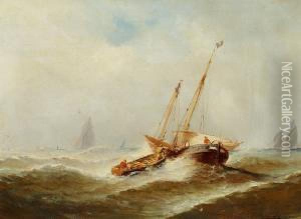 Lepinay: French Ships In A Heavy Sea Oil Painting - Paul Ch. Emmanuel Gallard-Lepinay