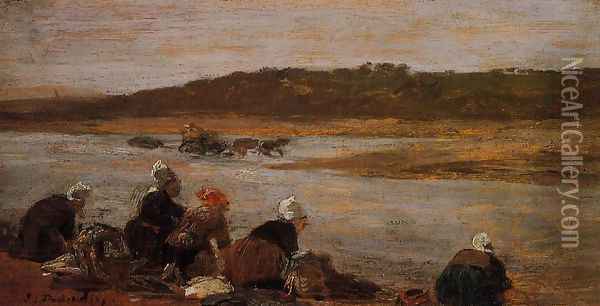 Laundresses on the Banks of the Touques VIII Oil Painting - Eugene Boudin