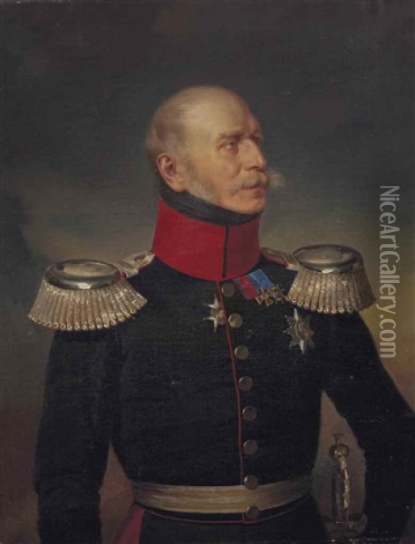 Portrait D'officier Oil Painting - Anton Alexander von Werner