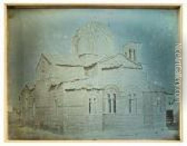Athenes. 1842. Eglise Saint Theodore. Apside Et Cote Est Oil Painting - Joseph Philibert Girault De Prangey