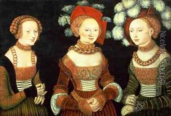 Three princesses of Saxony Sibylla Emilia and Sidonia daughters of Duke Heinrich of Frommen Oil Painting - Lucas The Elder Cranach