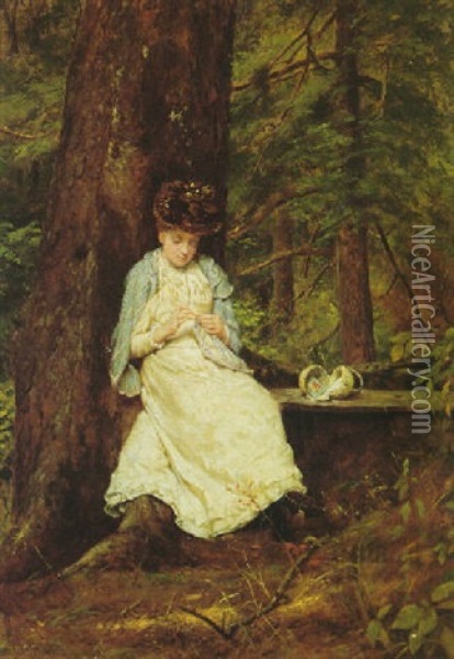 Knit One, Purl Two Oil Painting - Seymour Joseph Guy